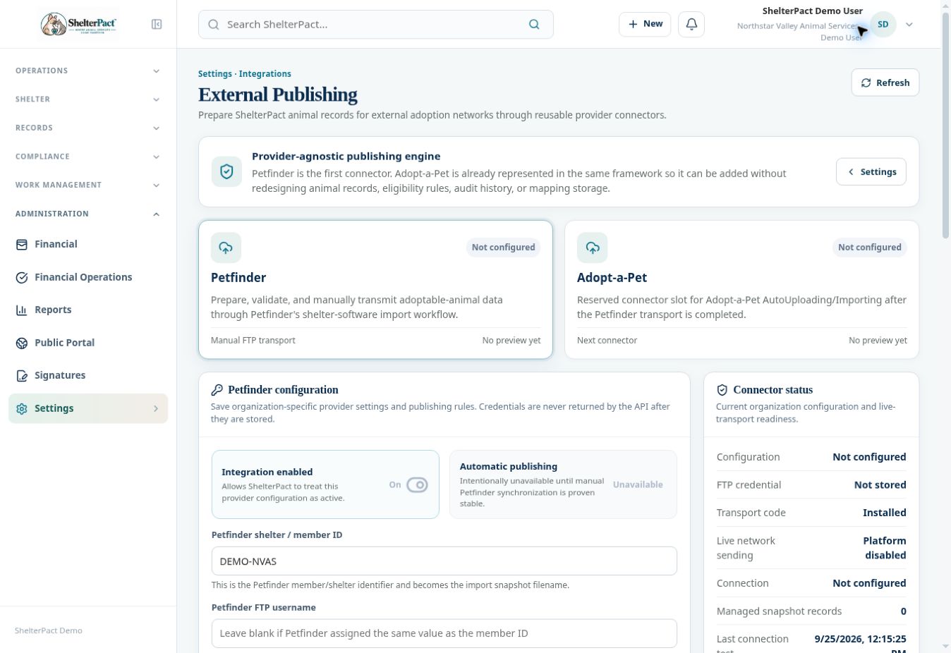 Publishing status distinguishes provider configuration, preparation, and live transport.